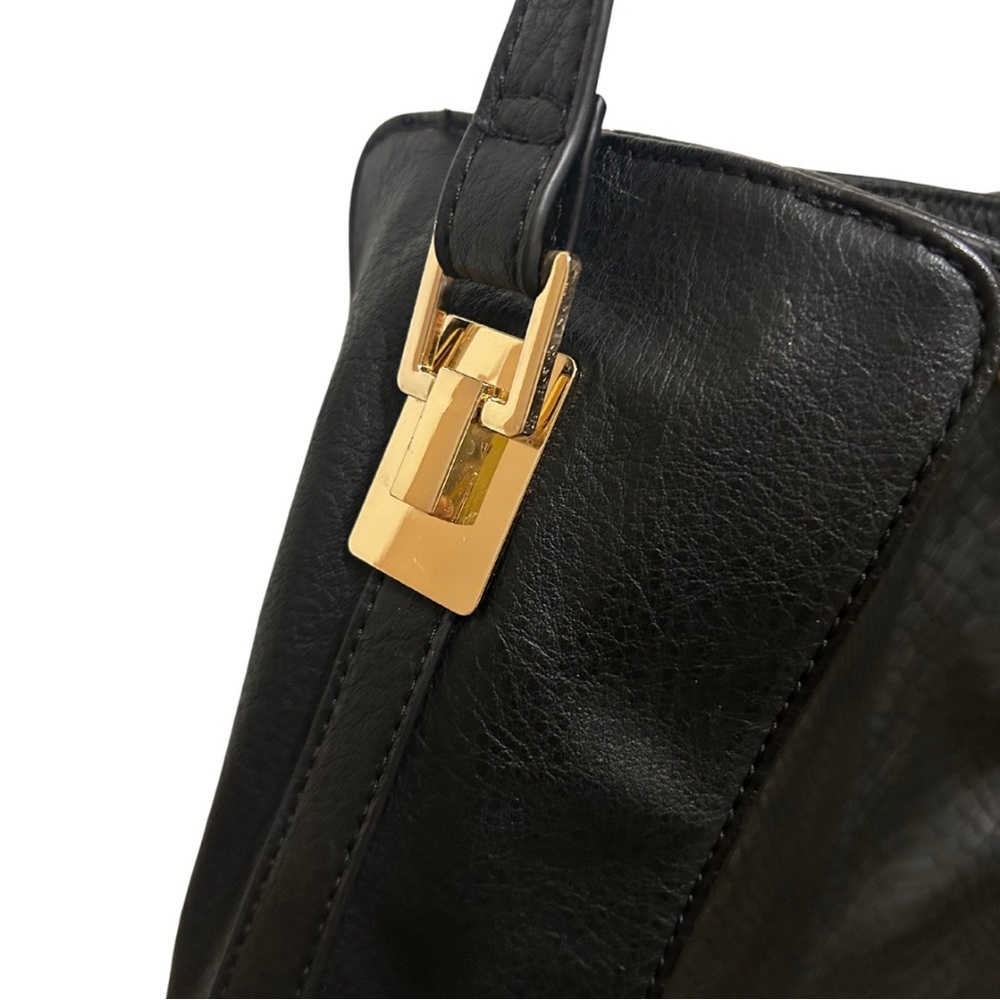 Melie Bianco vegan black faux leather “snakeskin” drawstring bag. 11x10x5. - Picture 3 of 8